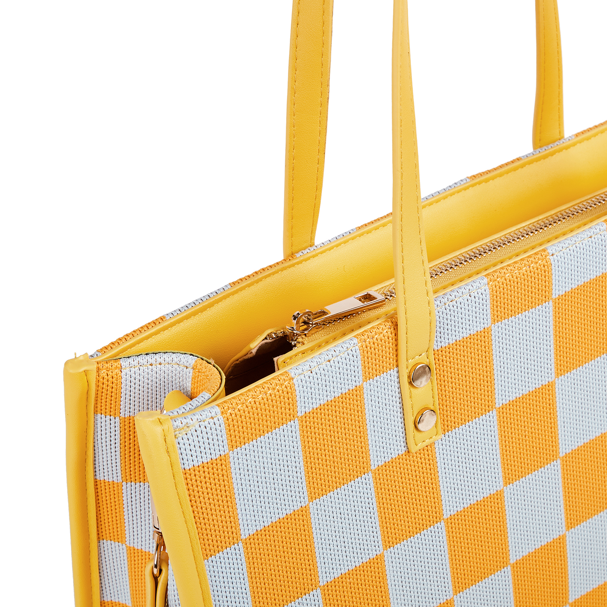 "Yuanqi Checkerboard" Warm Yellow tote bag | Two-in-one handbag and cross-body bag, can hold sunshine and trivial matters, the first choice for energetic — image 5