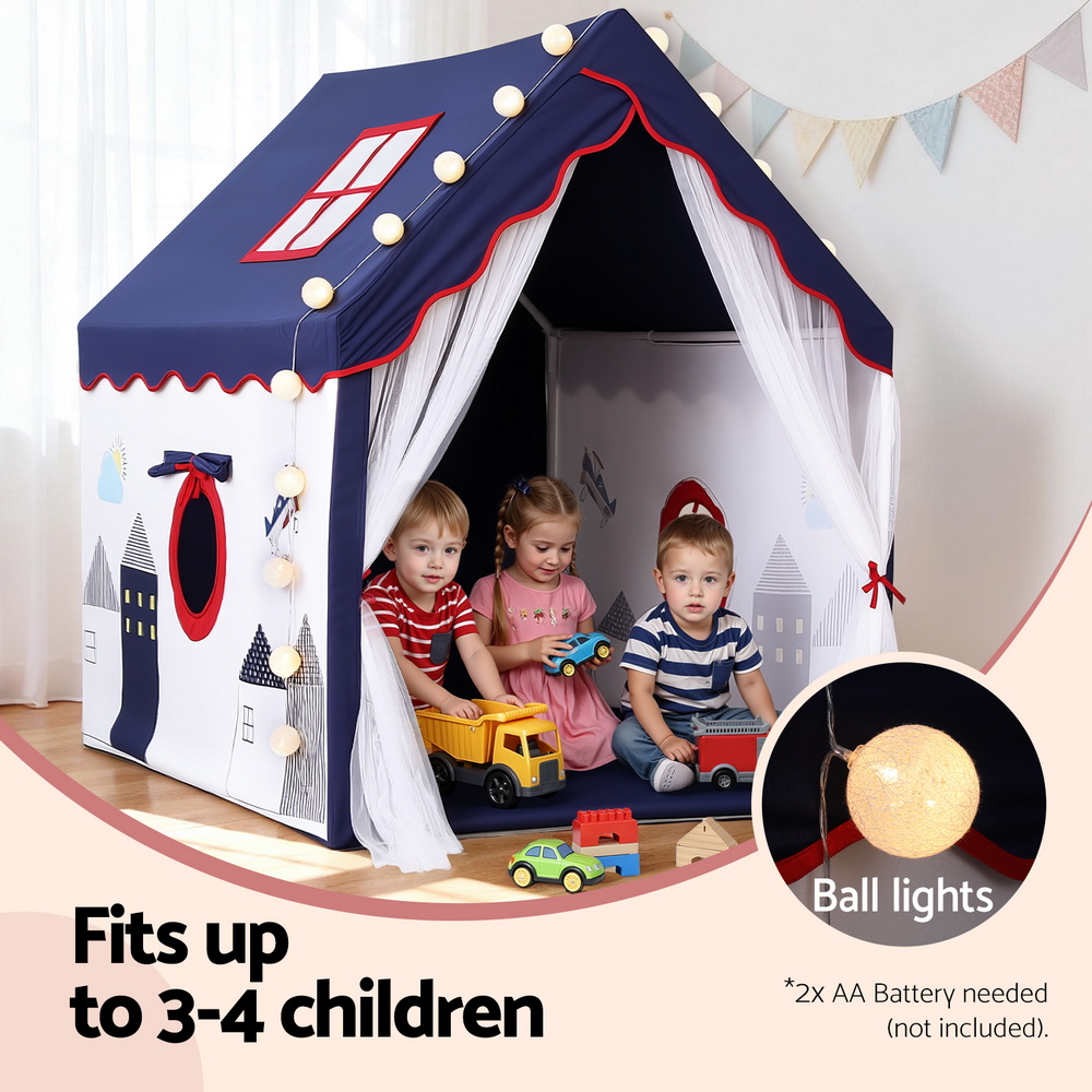 Keezi Kids Play Tent Playhouse Castle with Floor Mat String Ball Light 134X103CM โ image 5