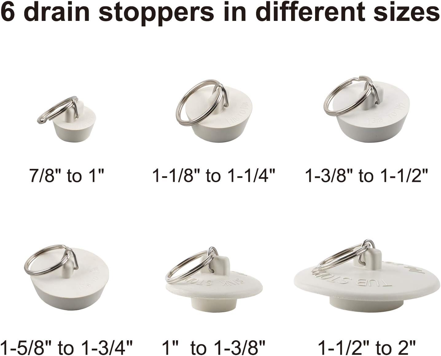 6 Pieces Drain Stopper, Rubber Kitchen Sink Drain, Sink Stopper Drain Plug with Pull Ring for Kitchen, Bathtub, Bathroom and Laundry Sink in 6 Different Sizes — image 5