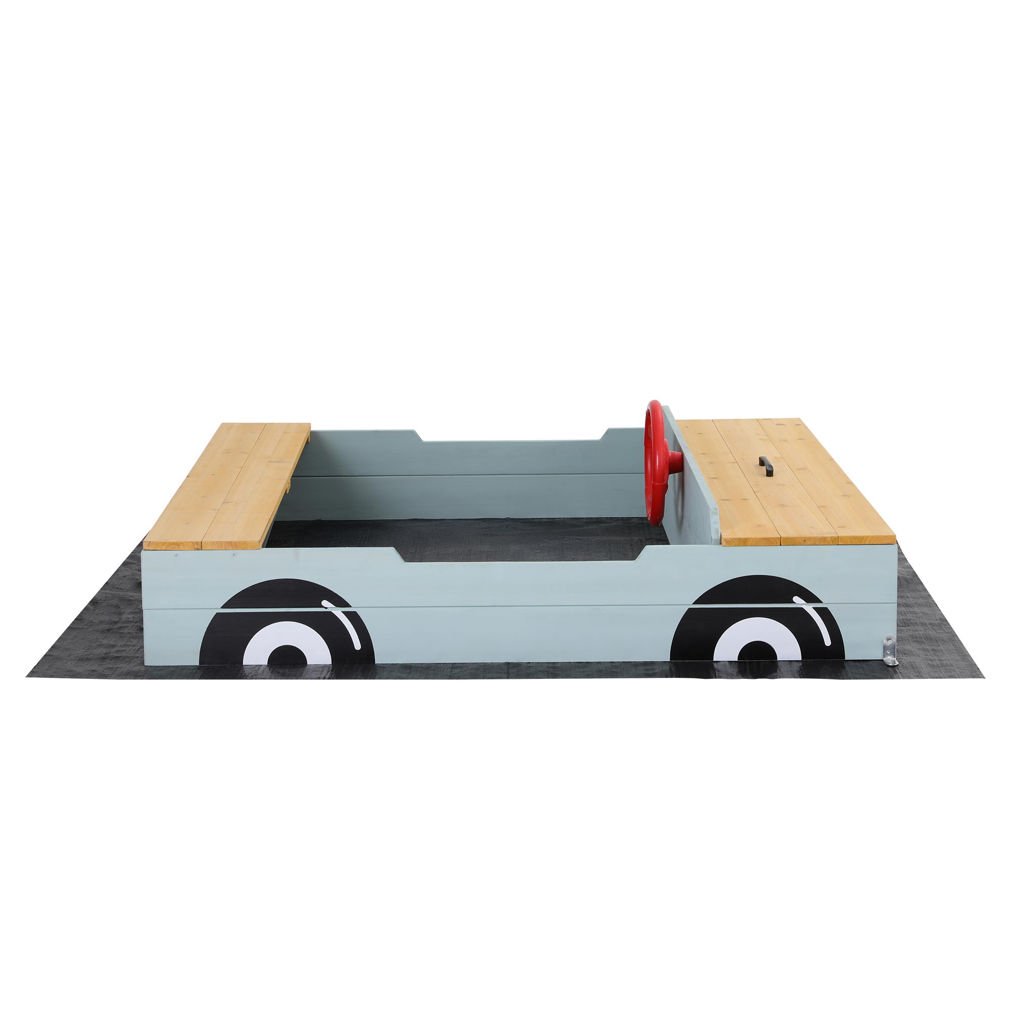 Keezi Wooden Car Sandpit Kids Sandbox Outdoor Play Toy w/ Storage Ground Sheet 120cm — image 3