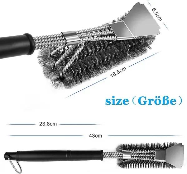 Grill Cleaning Brush with Scraper, Stainless Steel Bristle BBQ Cleaner for Gas and Charcoal Grills, Black, 46 cm — image 2