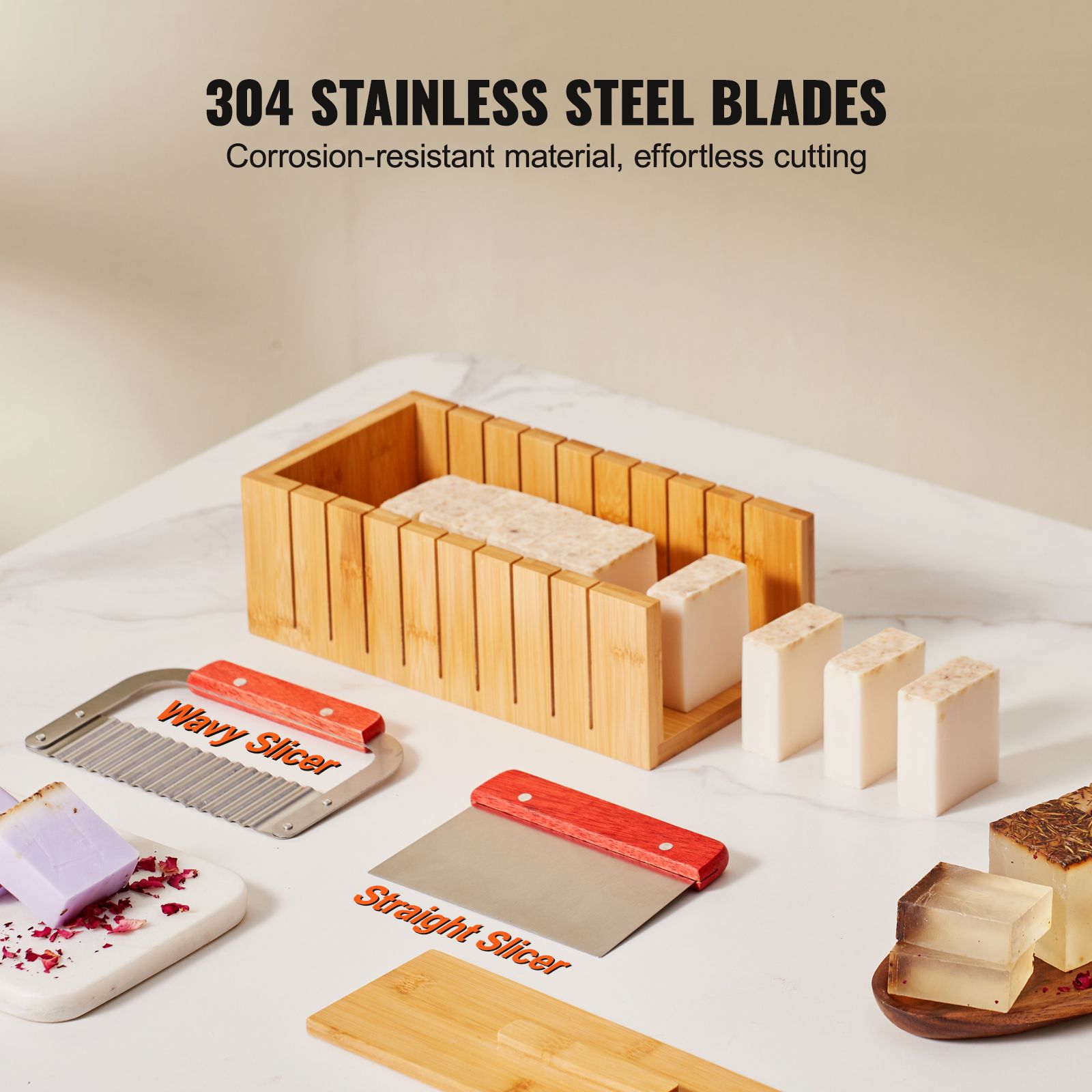 Soap Making Kit, Bamboo Cutting Box and Inner Box with Silicone Mold, Stainless Steel Straight Cutter and Wavy Cutter, 100 Bags and 105 Stickers, Soap Making โ image 5