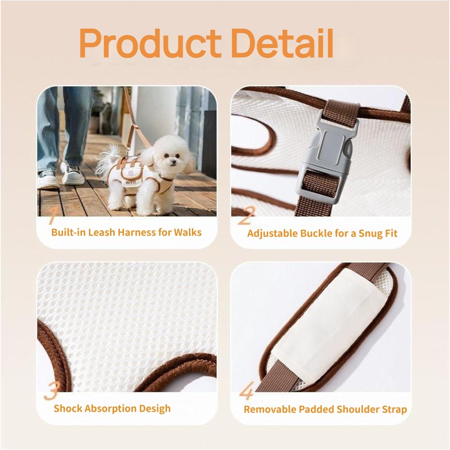 Beige 4-in-1 Multi-Functional Pet Carrier Bag with Detachable Strap & 1.5M Traction Rope - Lightweight Breathable Travel Sling for Cats & Dogs - Sizes XL(Up to — image 2