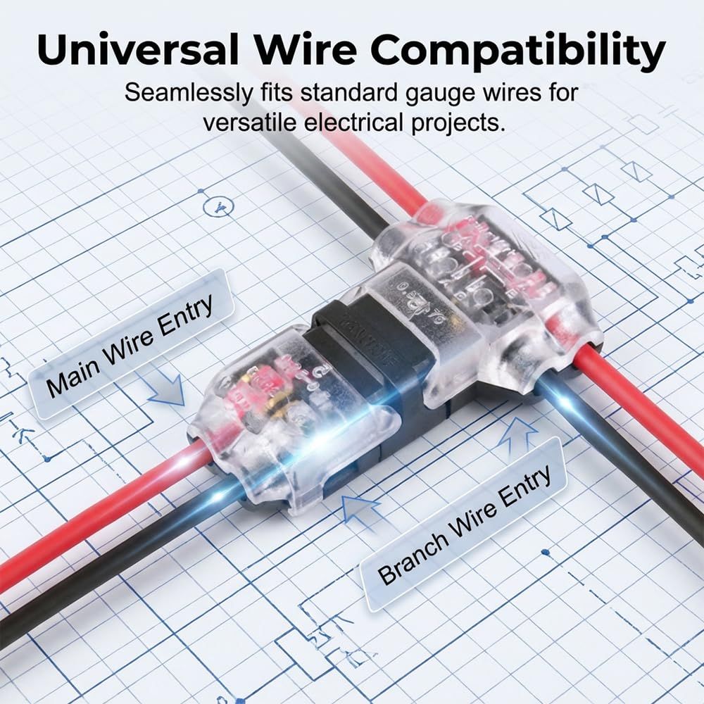 Wire Plug in Connector with Locking Buckle, 2026 New Low Voltage Wire Connectors Quick Solderless T Tap Connector No Wire Stripping 3 Way 2-Pin for 18-22 AWG — image 2