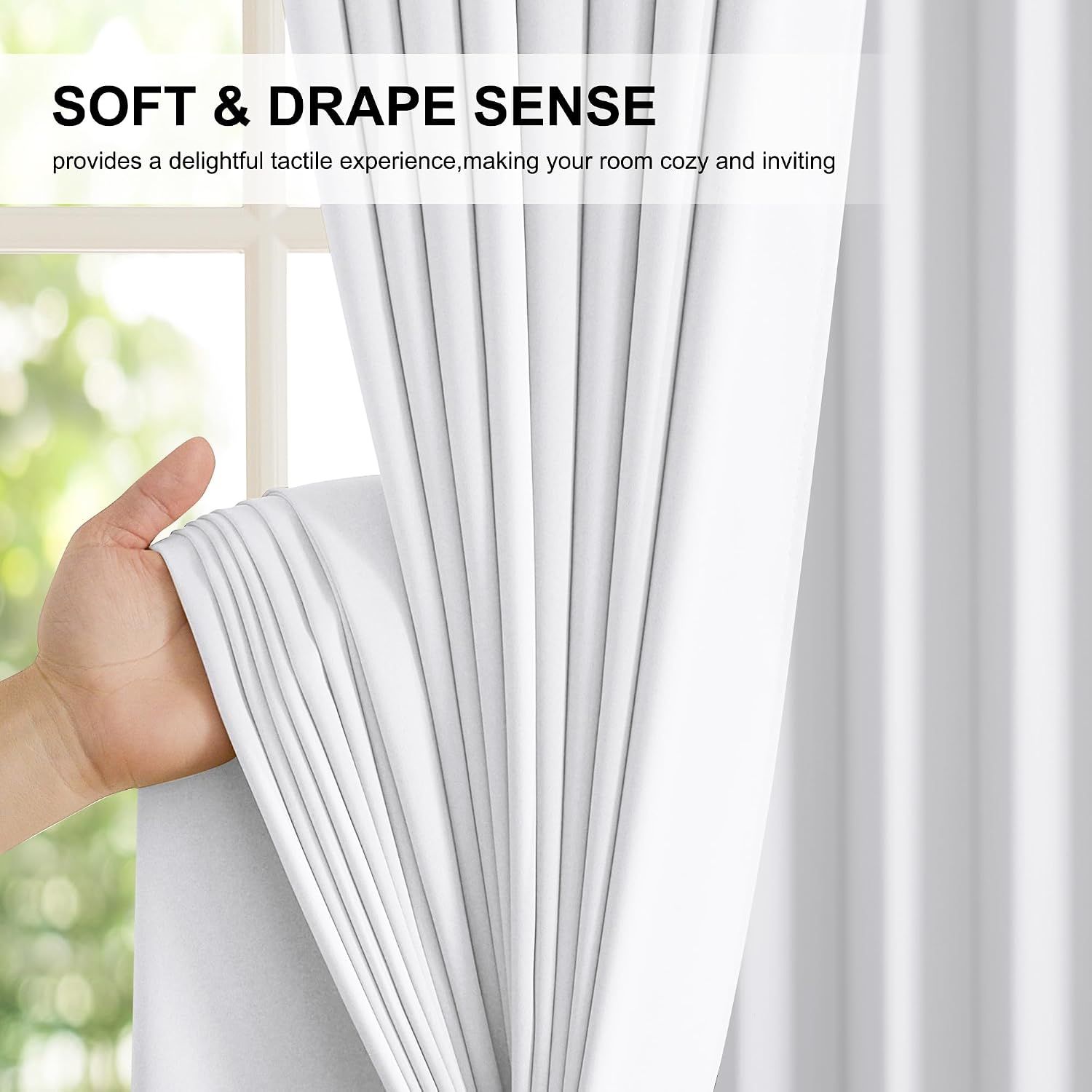 2 Pack White Blackout Curtains for Bedroom, Thermal Insulated Rod Pocket Drapes for Light Blocking and Noise Reduction, White, 132 x 213 cm โ image 6