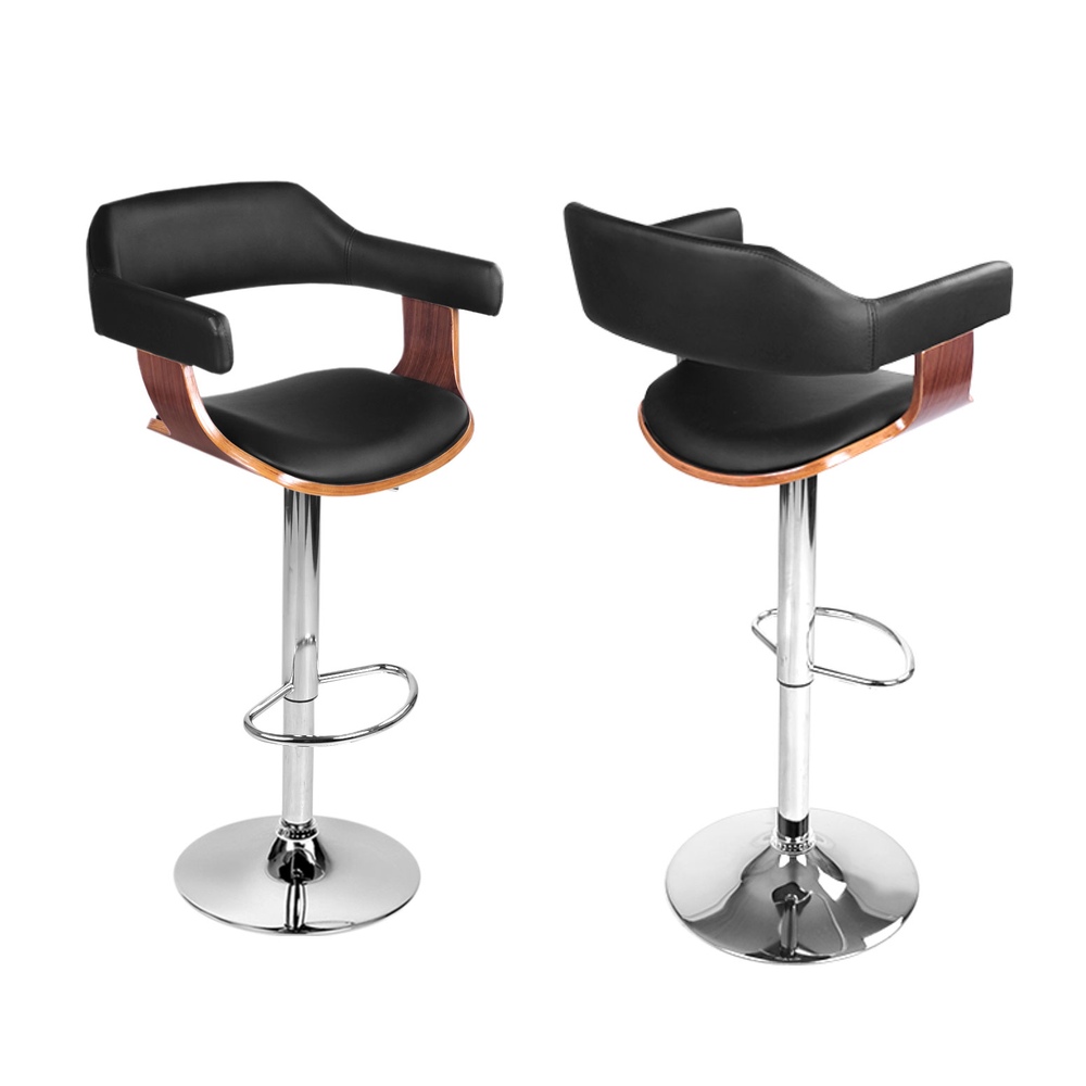 Artiss 4x Bar Stools Gas Lift Leather w/Armrest Black — image 3