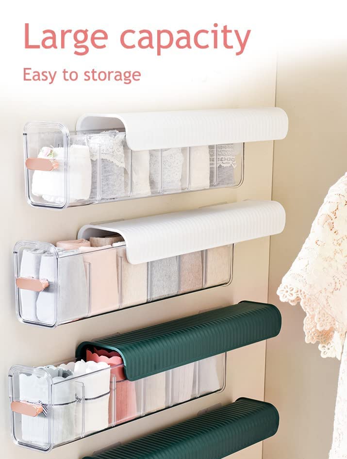 Wall-Mounted Underwear and Sock Organiser with Compartments for Wardrobes, Drawers and Space-Saving, 6 Compartments, Transparent and White — image 3