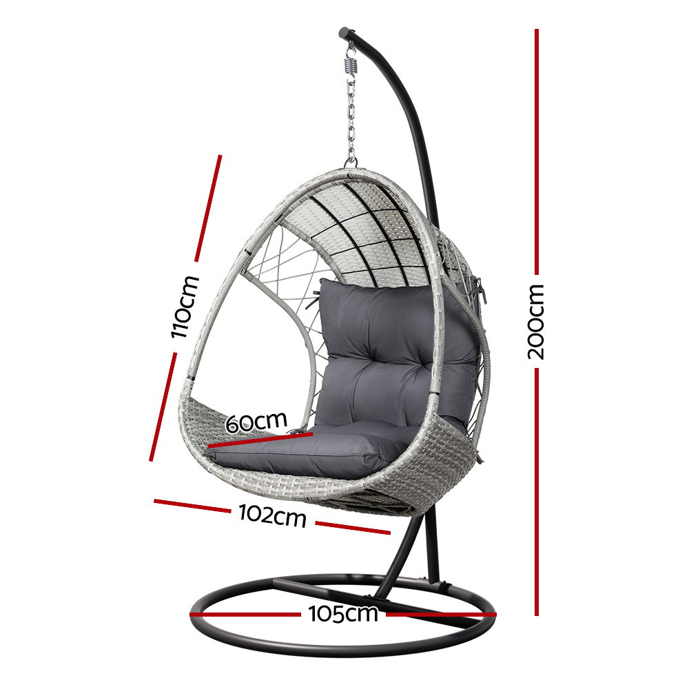Gardeon Outdoor Egg Swing Chair Wicker Furniture Pod Stand Armrest Light Grey โ image 2