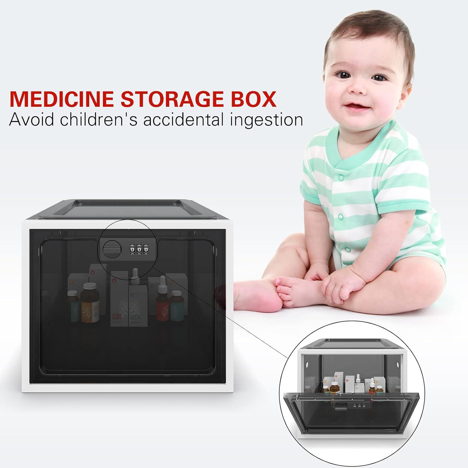 Large Capacity Medication Lock Box, Fridge Lock Box for Medicine Safe, Locking Medicine Box with Code for Snack, Food and Home Safety — image 2