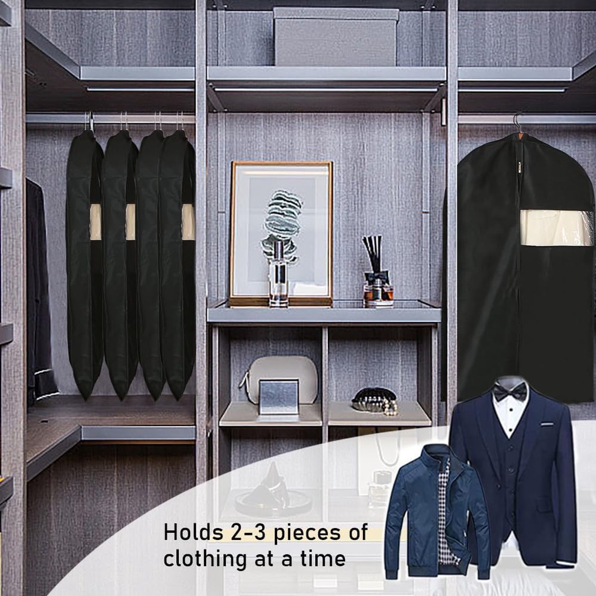 Garment Bags - 5 x Black Garment Bag with Zipper 60 × 150 - Garment Bags - Clothing Storage Bag - Protective Cover for Clothing - Storage Bags - Storage — image 2