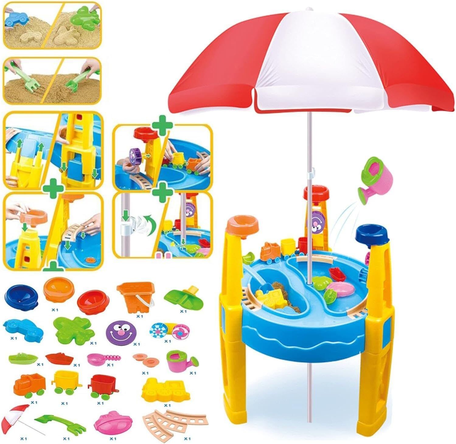 Outdoor Sand and Water Table Toy with Umbrella (28 Pcs Accessories) โ image 2