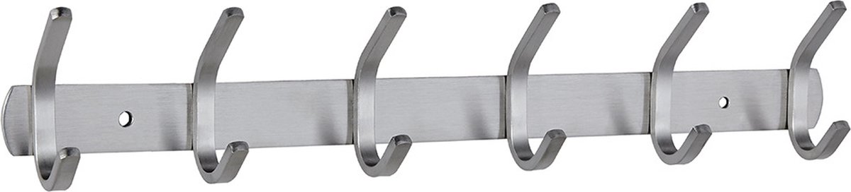 Wardrobe hooks - 6 hooks Stainless steel - Hook strip - Clothes hooks - For wall, wardrobe rail, wall wardrobe for bedroom, bathroom, kitchen - Silver - Coat
