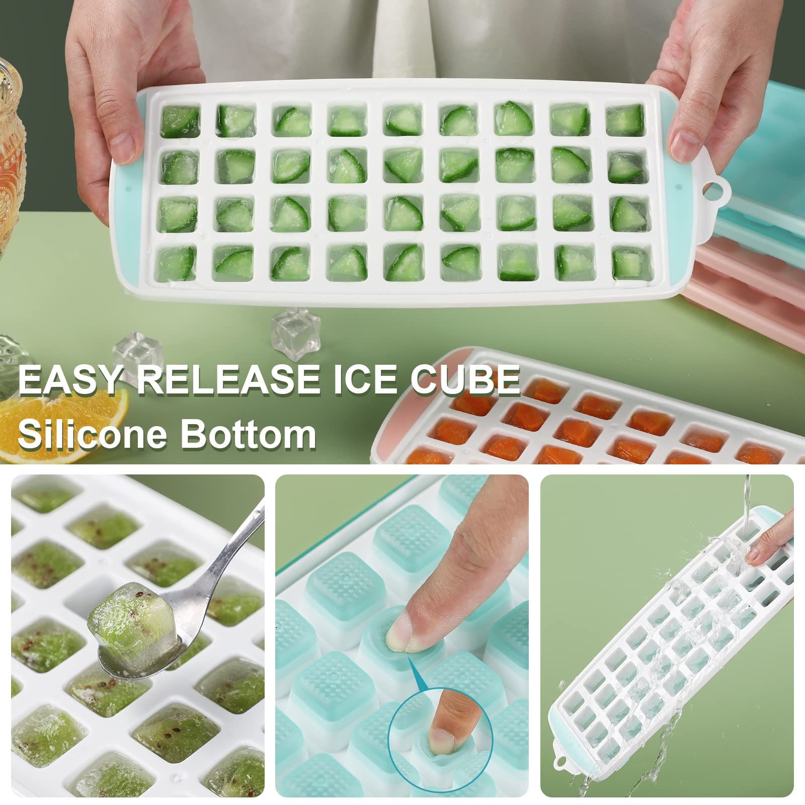 4 Pack Mini Ice Cube Trays with Lid, Stackable Ice Trays Set for Freezer, Molds Easy Release Crushed Ice Cube for Chilling Whiskey — image 3