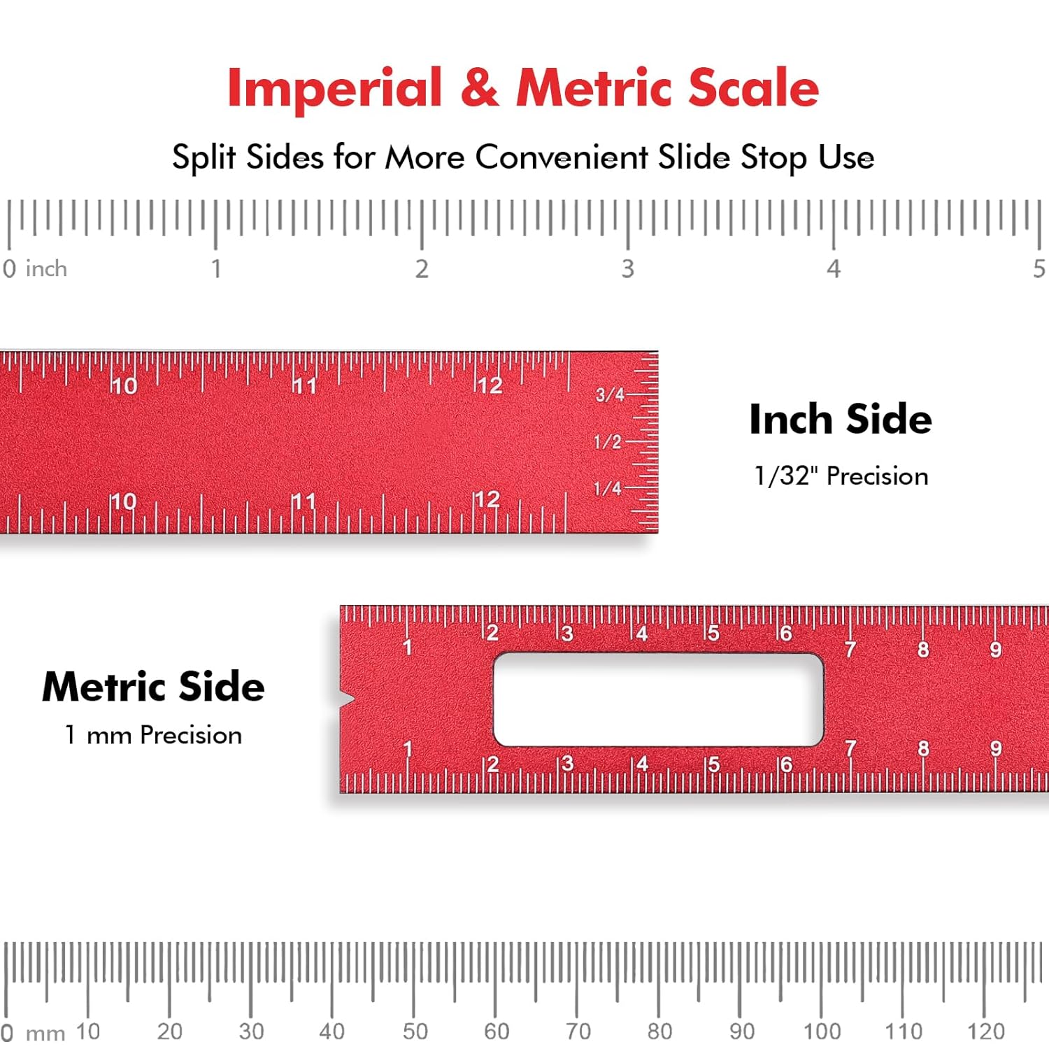 3PCS Woodworking Ruler Set, Precision Pocket Ruler with Adjustable Slide Stop, Aluminum Alloy Measuring Tool for Marking & Scribing, Metal T-Track Square â image 4