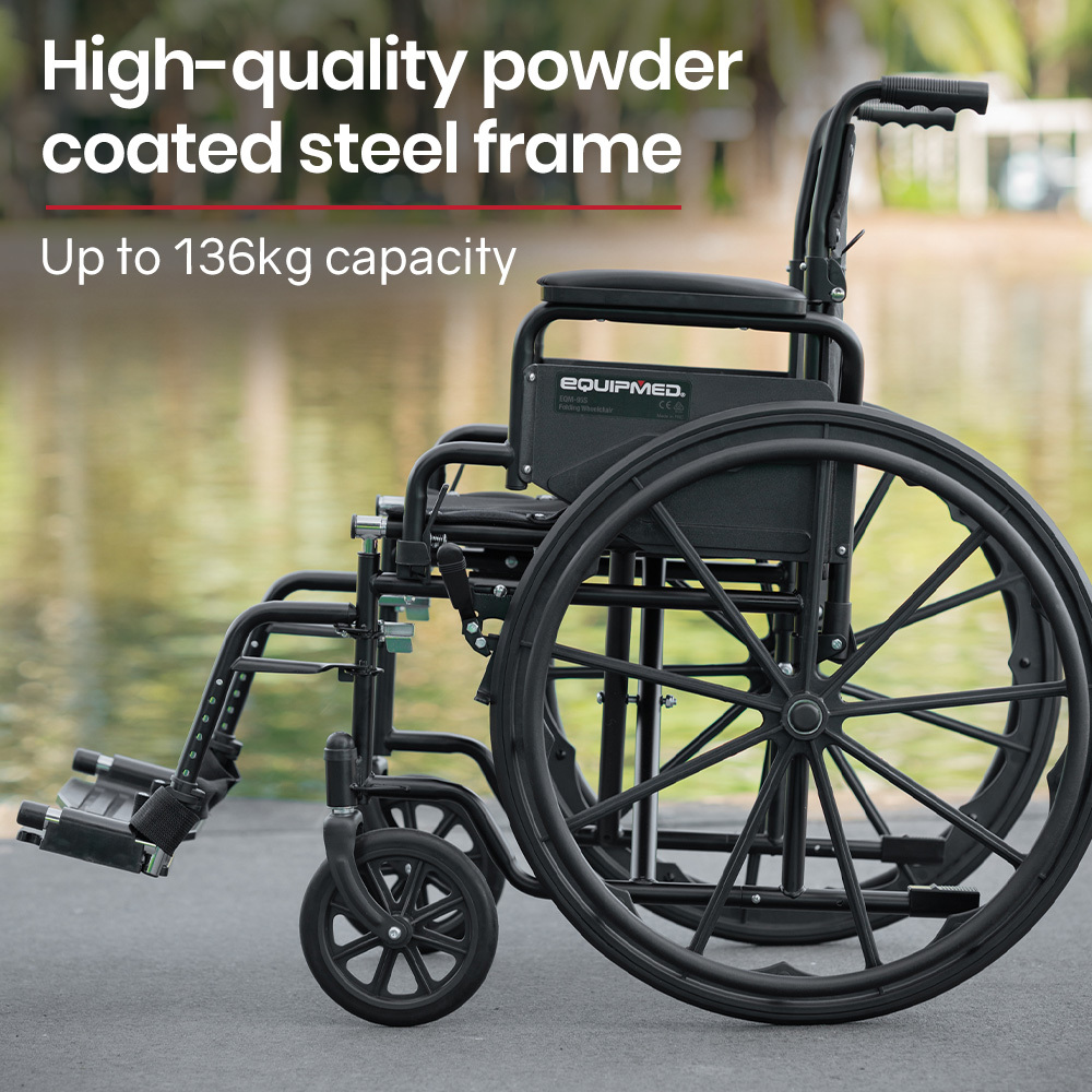 EQUIPMED Portable Folding Wheelchair 24 Inch 136kg Capacity Wheel Chair Retractable Armrests, Black — image 2