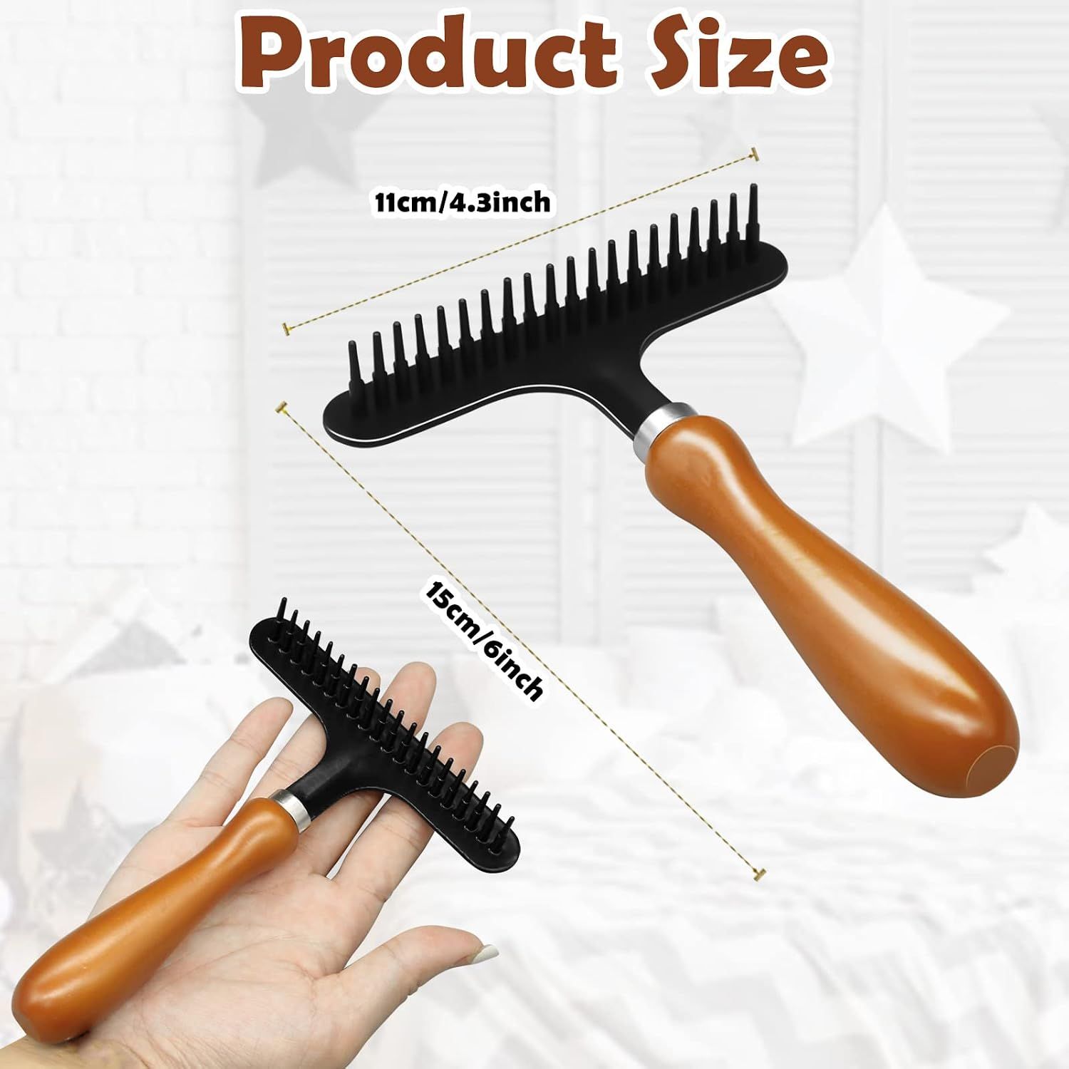 Portable Carpet Rake for Matted and Shag Rugs, Handheld Carpet Grooming Tool for Pet Hair, Deep Cleaning and Fluffy Pile Care, Black, 15.2 x 11 cm โ image 2