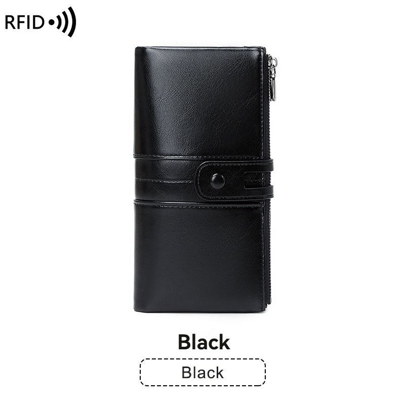 women's leather wallet, anti-skimming wallet, retro style wallet, Korean fashion wallet, long wallet for women, ladies accessory, RFID blocking wallet, genuine — image 2
