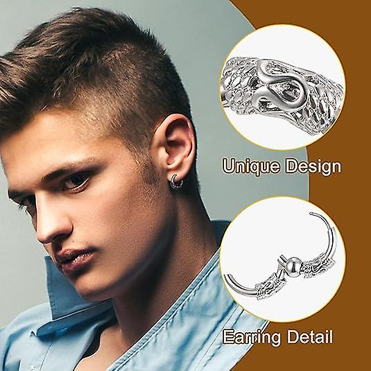 14mm Men's Titanium Steel Hoop Earrings Set - Black & Silver, Punk Rock Style — image 3