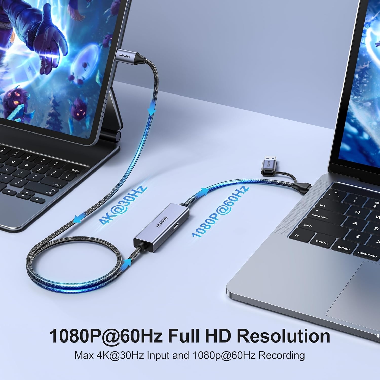 BENFEI 408GY USB-C to USB-C+A + PD (100W) Video/Audio Capture Card Supporting Full HD 1080P 60FPS for Streaming, Recording, Gaming โ image 4