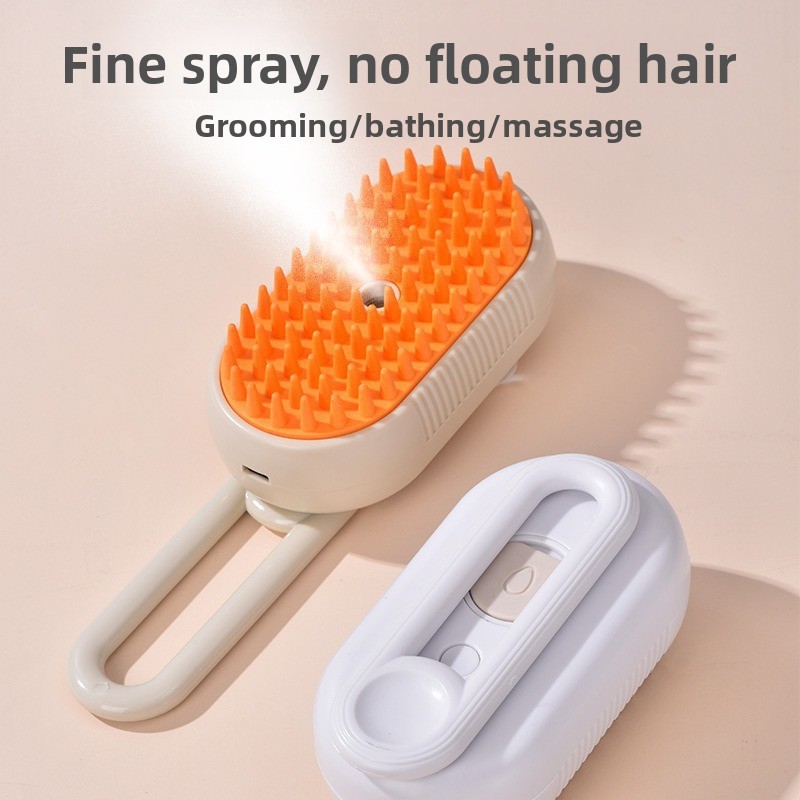 3 in 1 Electric Pet Spray Comb with Rotatable Handle Anti Static Grooming Brush for Cats and Dogs Massage Deshedding Tool White โ image 3