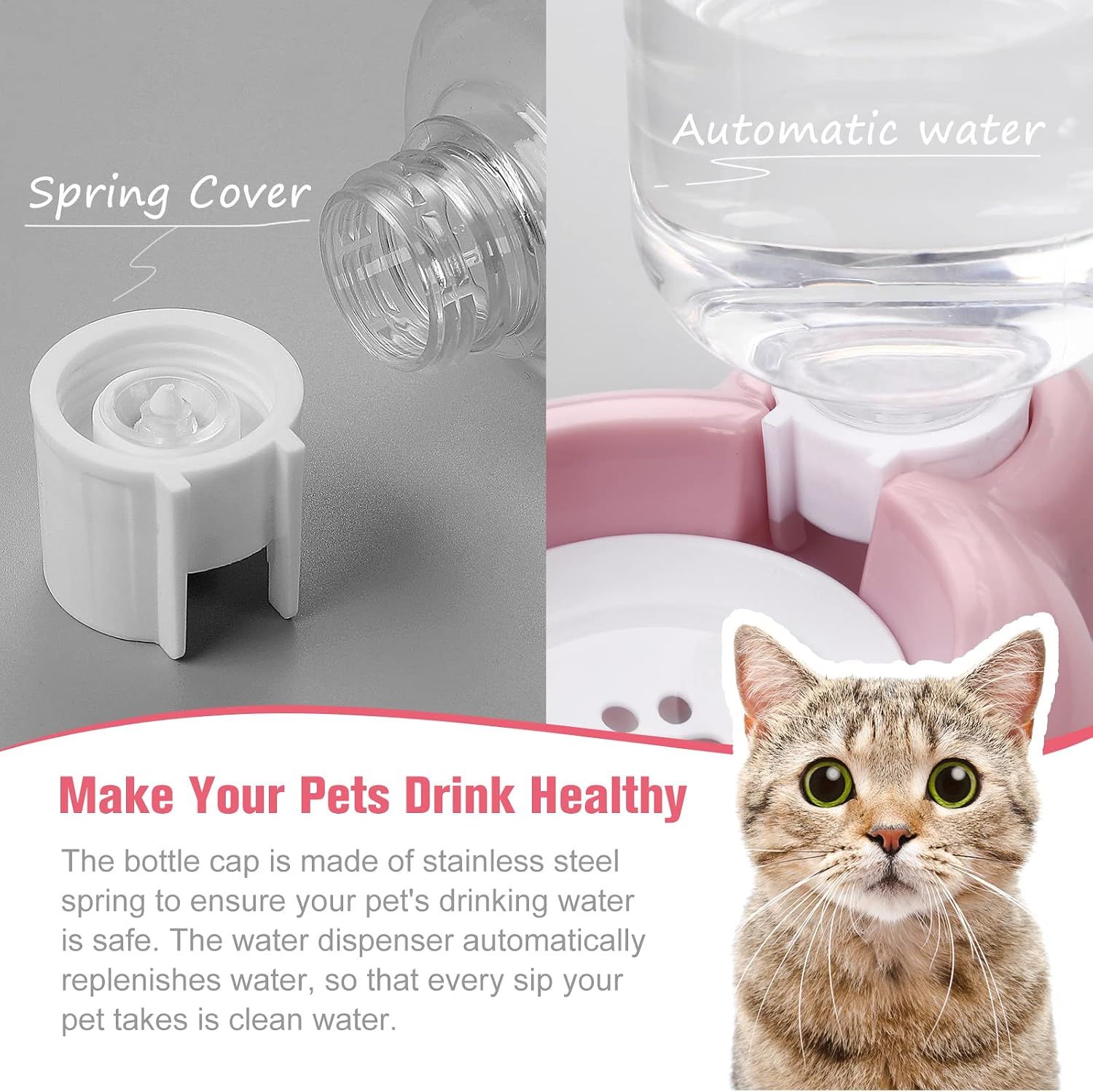 Cat Food and Water Bowl 2 in 1 with Automatic Water Dispenser Pink, 500 ml โ image 4