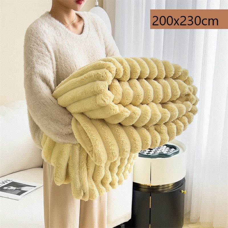 Cream Yellow Rabbit Fleece Large Blanket Thick Flannel Milk Fleece Double Bed Gift Throw 200 × 230cm for Christmas Gifting