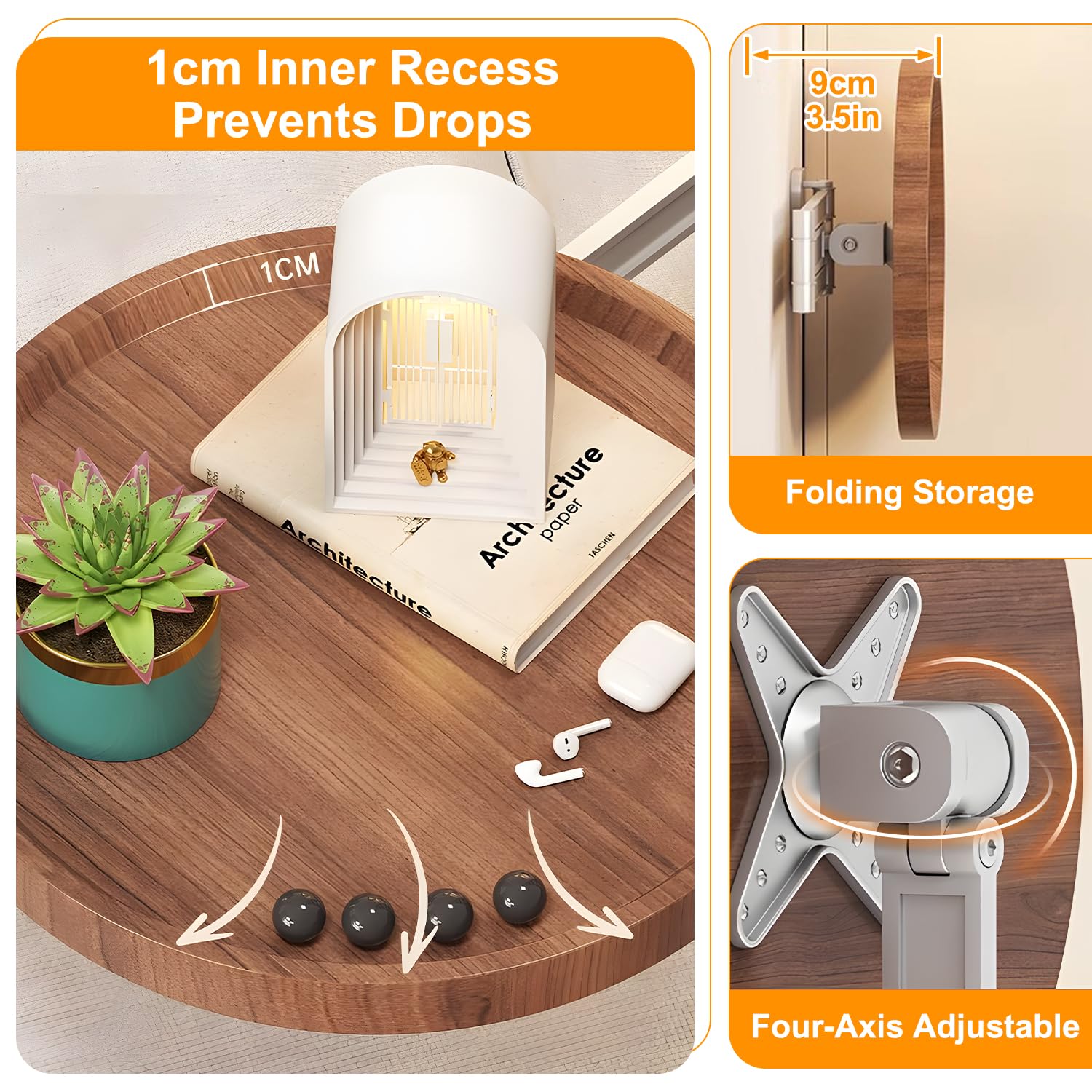 Wall-Mounted Foldable Round Table – Telescopic Adjustable Bedside Desk with Aluminum Alloy Support, Multi-Use Floating Table for Bedroom, Living Room, Balcony — image 6