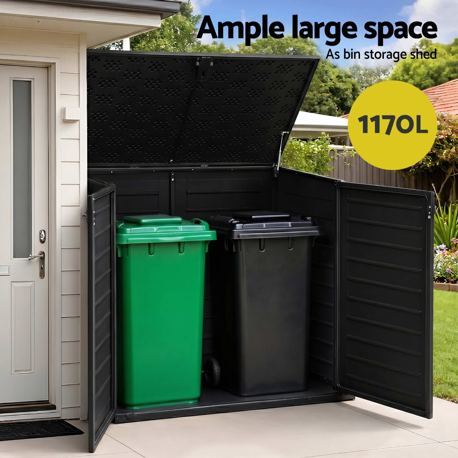 Gardeon Outdoor Storage Box 1170L Container Lockable Cabinet Tool Organizer Shed Black — image 6