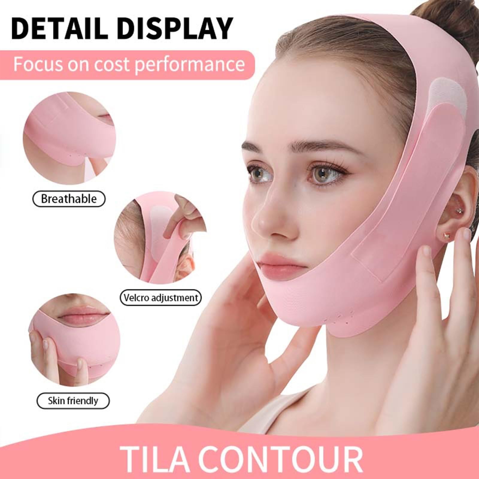 Reusable V-Band Face Mask, Chin V-Line Mask, V-Line Mask for Women, Comfortable and Breathable Adjustable V-Line Mask（Pink） — image 3