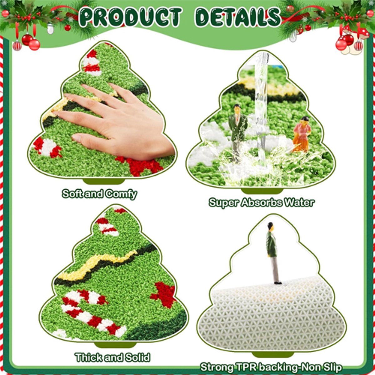 Rugs - Christmas Kitchen Rugs - Snowman and Gingerbread Man Rugs - Christmas Tree Bath Mats - Non-Slip Doormats - Winter Rugs - Perfect for the Bathroom - Home — image 3