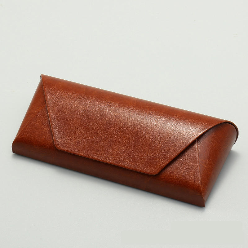 2 Pcs Brown Vintage Style PU Leather Eyewear Case - Protective Hard Shell with Soft Lining