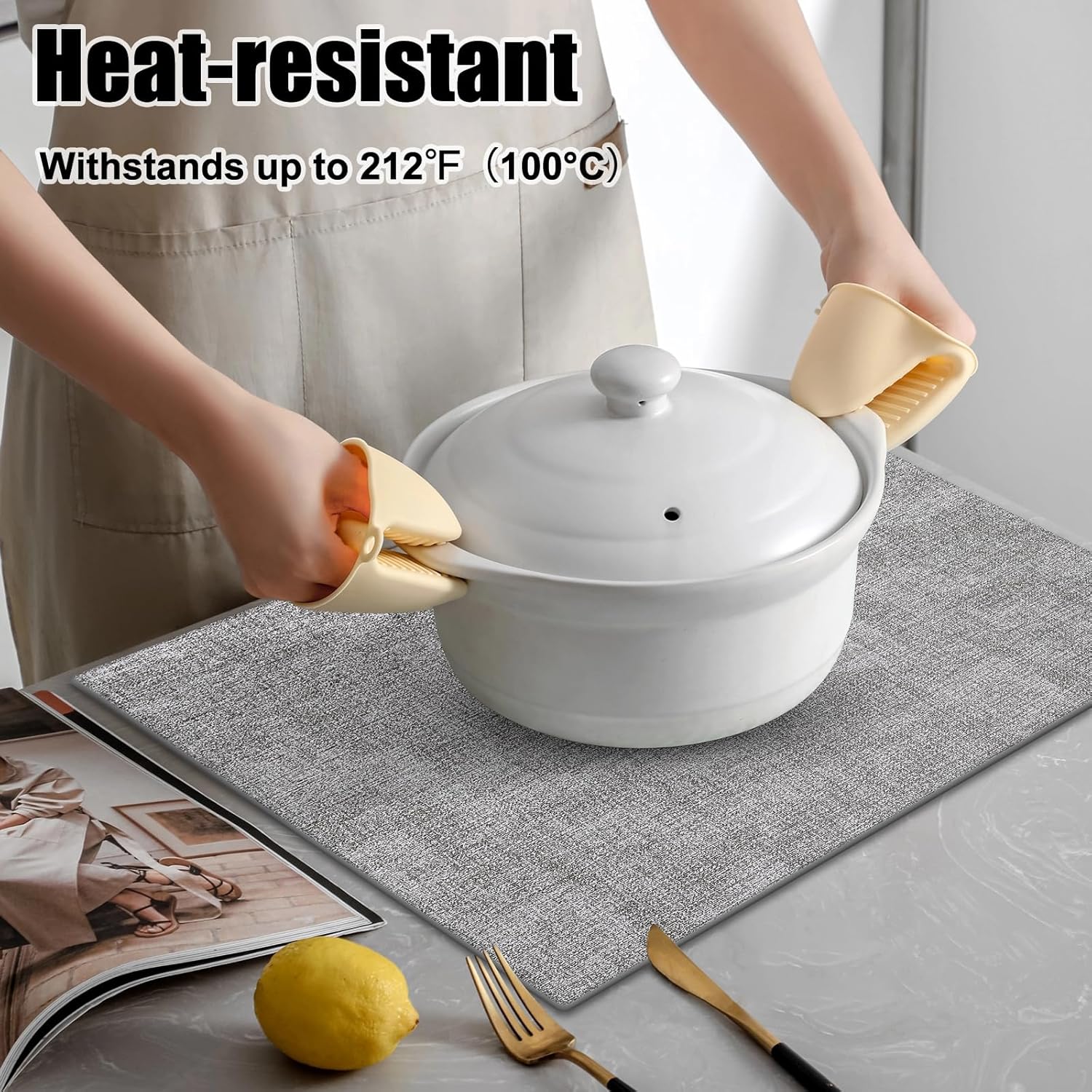 Homaxy Faux Leather Heat Resistant Placemats, 11.8" x 17" Retangle Table Mats with Diameter 13 and 3 Placemats and Coasters.93 inch — image 2