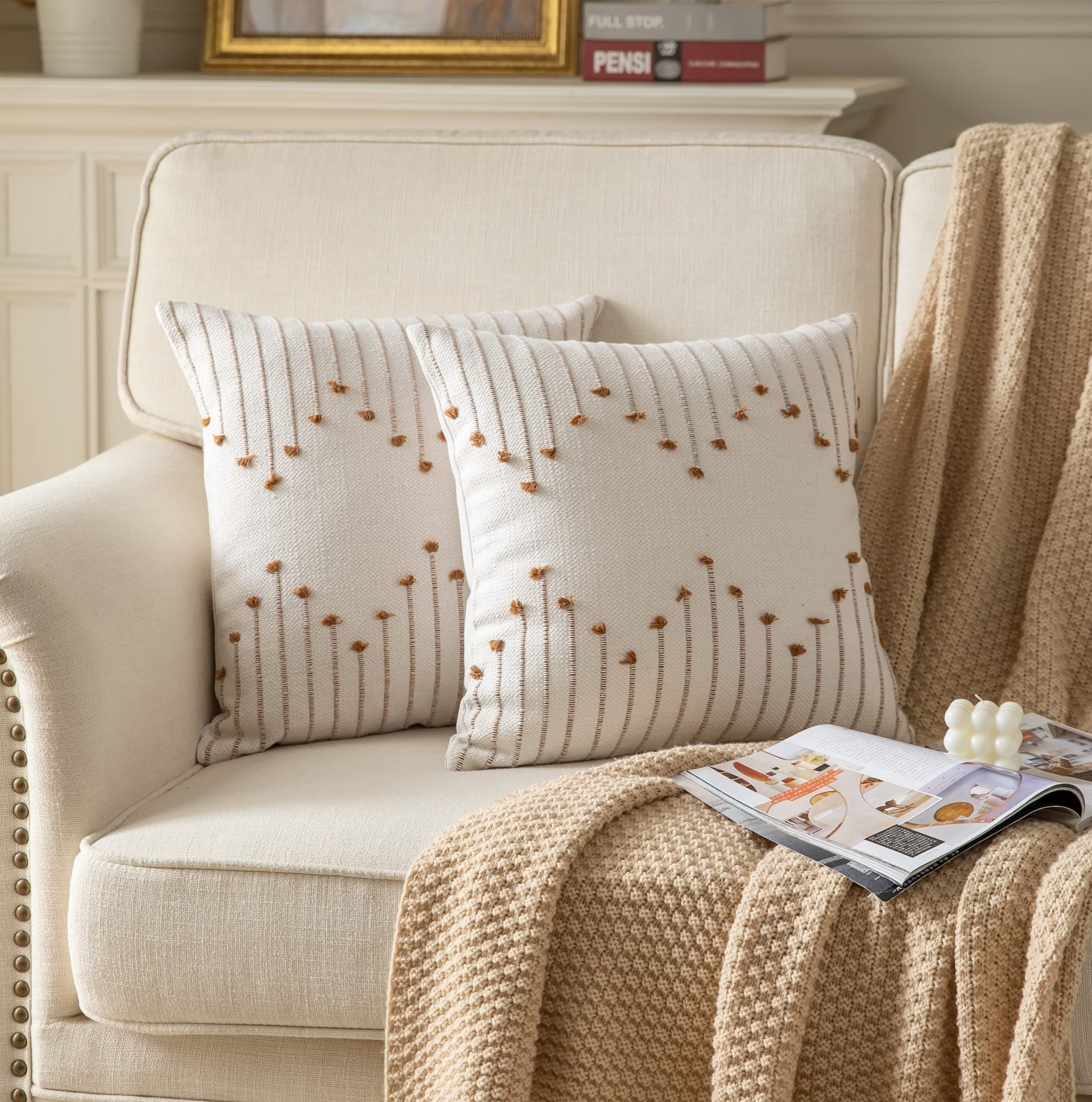 2pcs Throw Pillow Covers 18 × 18 Set of 2 Neutral Decorative Textured Cushion Case Farmhouse Pillowcase Modern,Beige and Khaki — image 4