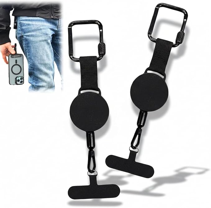 2 Pack Retractable Phone Tethers with Belt Clips, Anti-Theft Safety Lanyards for Smartphones, Keys and Travel Gear, Black โ image 5