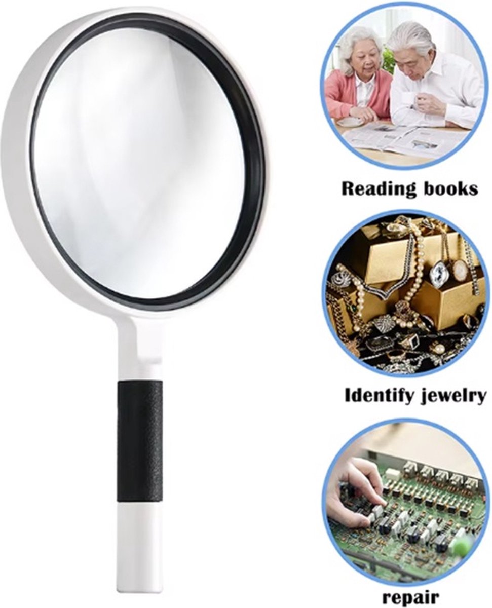Luxury Magnifying Glass | Reading Magnifier | Handheld Magnifying Glass | Insect Magnifying Glass | 75 mm | 3X Magnification | Black and White