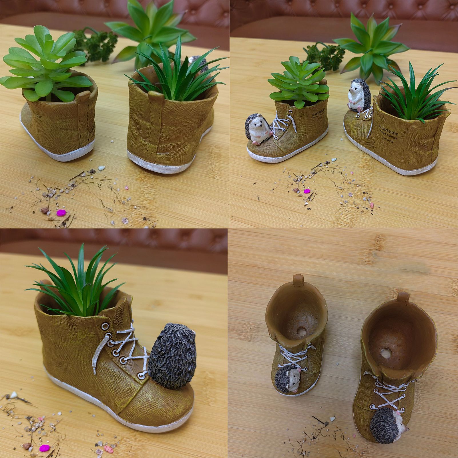 Cute Hedgehog with Resin Shoe Flower Pot with Animal Figurine, Creative Succulent Planter for Indoor Outdoor Garden Desk Decor Gift — image 6