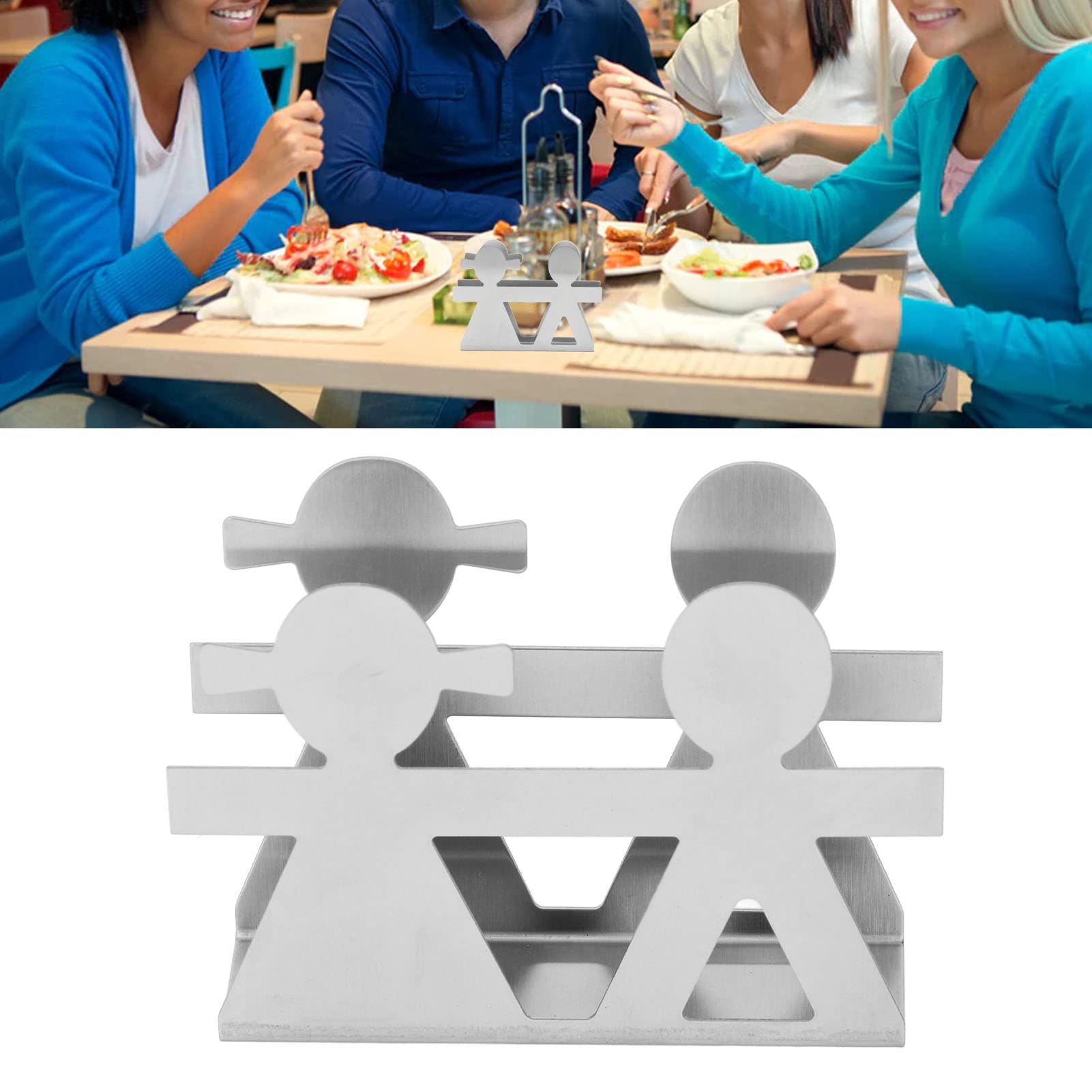 Boy Girl Hollow Pattern Wrought Iron Art Vertical Napkin Holder Paper Napkin Holder Organizer for Bars Dining Table(Silver) — image 2