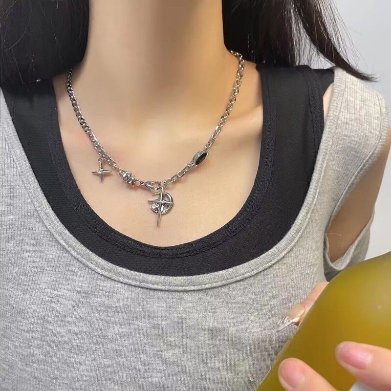 Titanium Steel Necklace Black Gem Star Hip Hop Awn star black gem necklace โ image 5