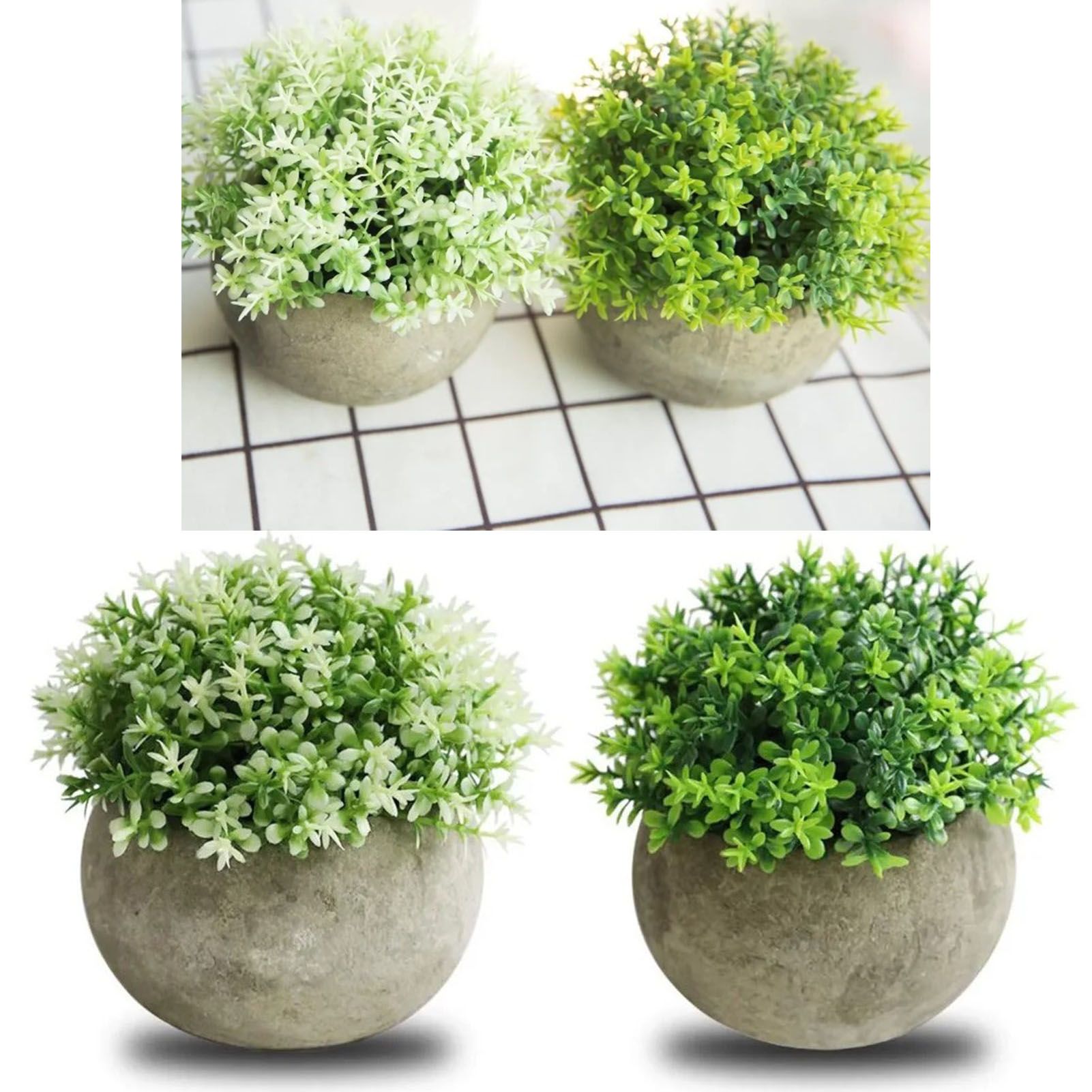 2 PCS Simulated Plant Bonsai Semicircular Ball Pulp Bonsai Desktop Green Plants Potted Ornaments White Green โ image 5