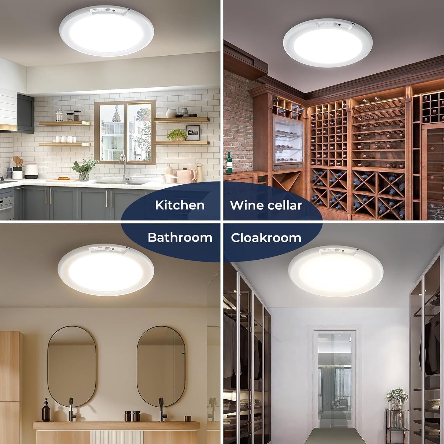 Rechargeable Motion Sensor Ceiling Light with Remote, Battery Ceiling Light Wireless, 3 Colors Dimmable Indoor Overhead LED Lights for Closet Shower Pantry — image 4