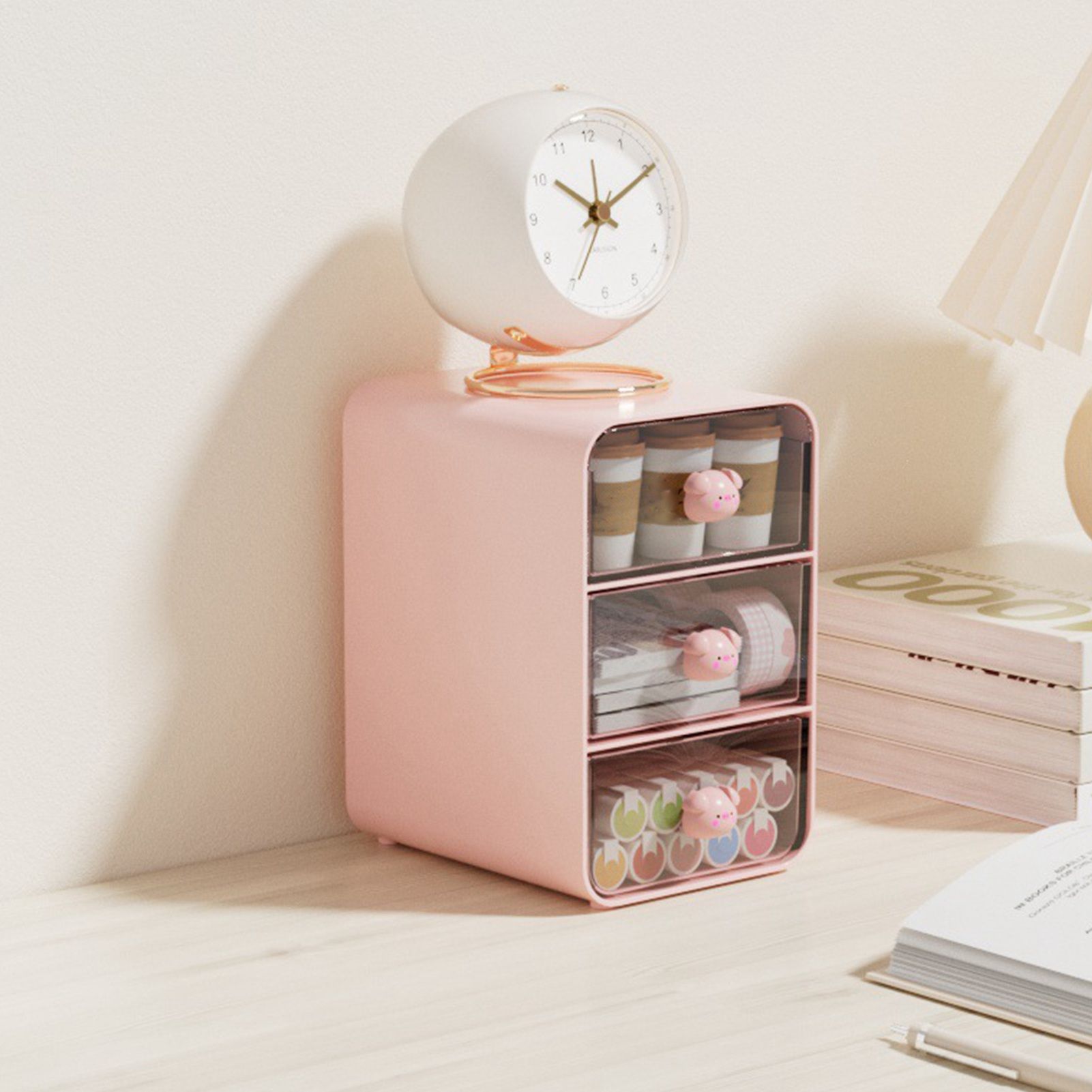 Cosmetics Storage Box Drawer Type Makeup Storage Box Desktop Shelf Basket for Student Dormitory Home Small Pink Piggy — image 5