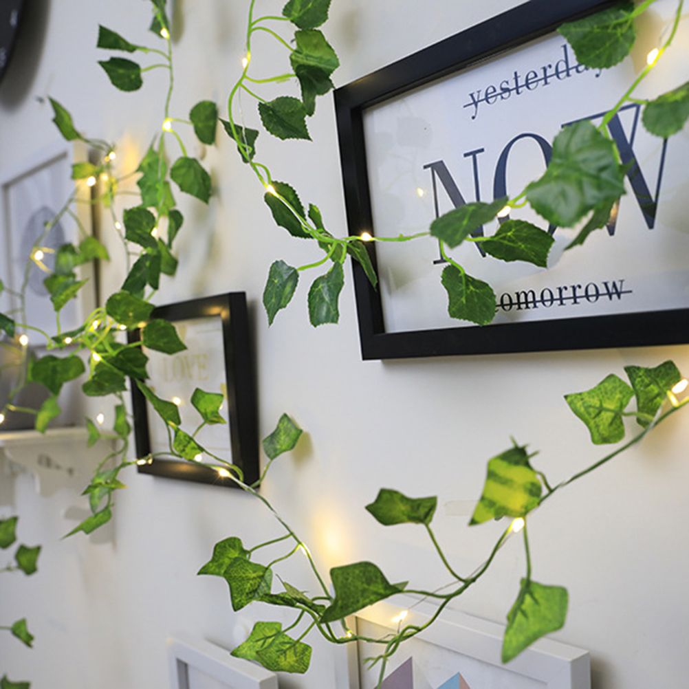 Artificial Plants LED String Light Green Leaf Vine Battery Operated Fairy String Lights for Home Wedding Decor — image 2