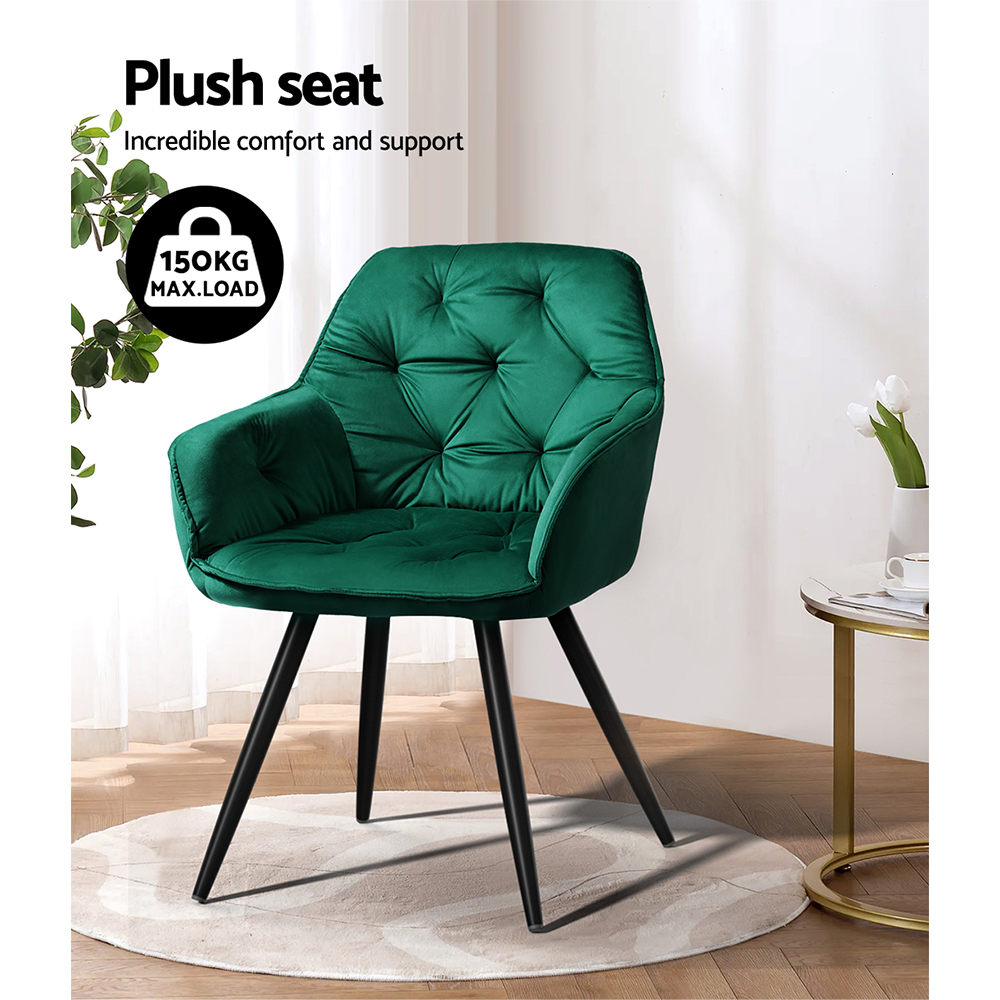 Artiss Dining Chairs Set of 2 Velvet Diamond Tufted Armchair Green โ image 5