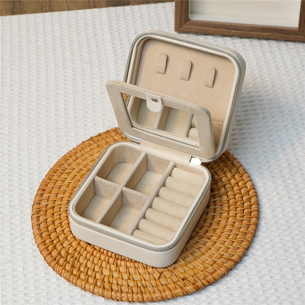 Travel Jewelry Case,Organizer With Soft Lining & Multi Layer Compartments Small Box Gifts for Women (beige) — image 3