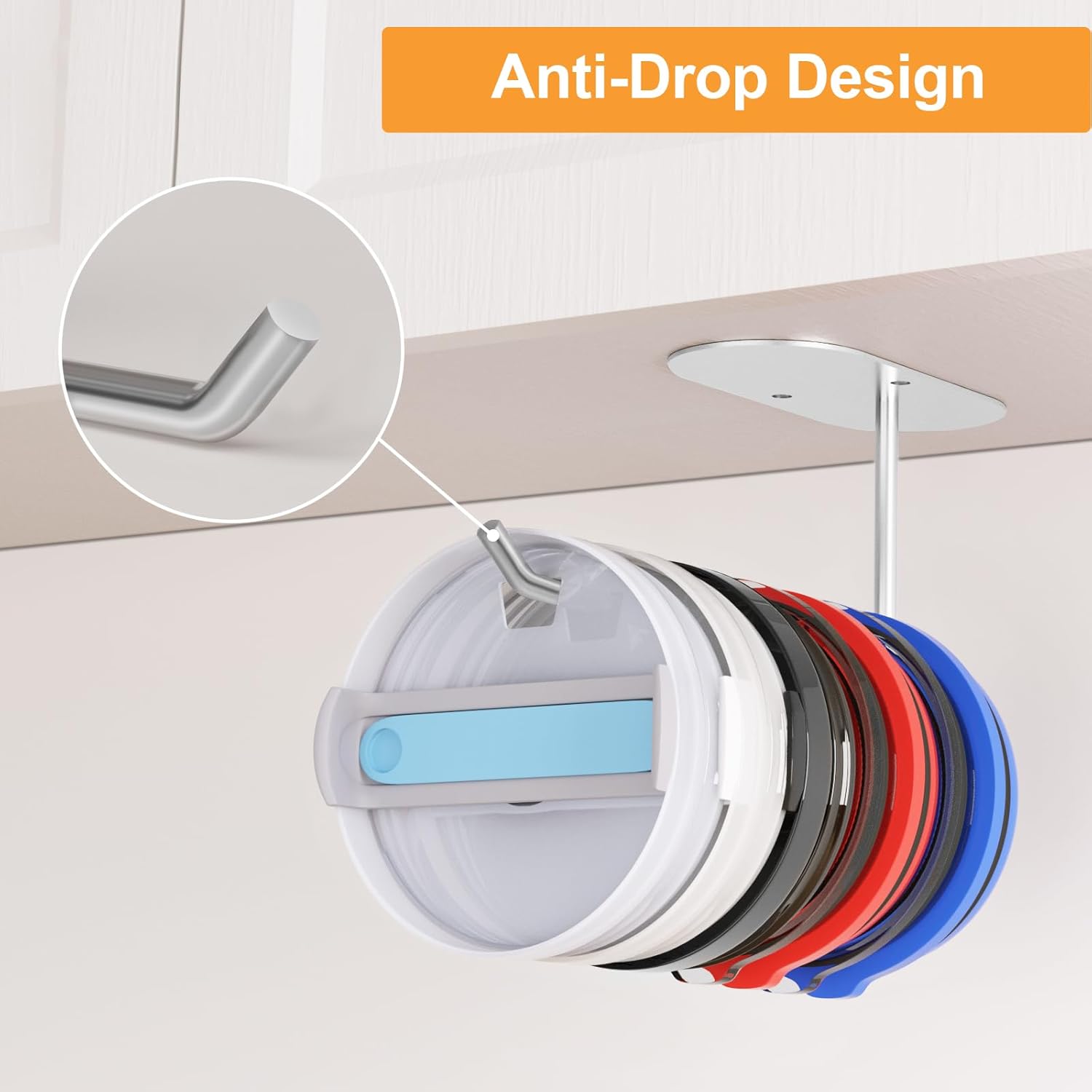 4 Pack Tumbler Lid Organizer, Space Saving Cup Lid Organizer for Yeti/Stanley/Simple Modern Tumbler Lids, Self-Adhesive or Drilling Tumbler Lid Hook for โ image 4