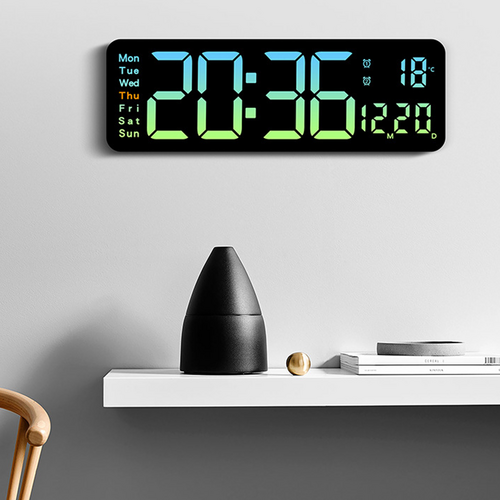 16" Green gradient color Large Digital Big Jumbo LED Wall Desk Clock Display With Temperature Calendar โ image 2