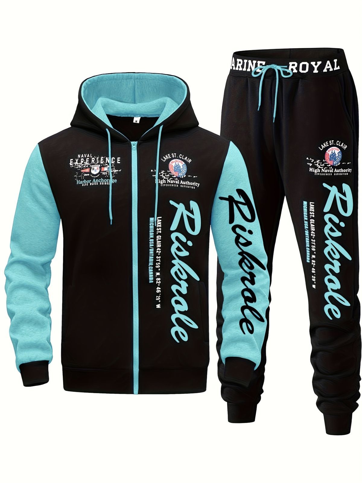 Men'S Hoodie Set Letter Print Hoodie Casual Sportswear Jogger Set Australian - Royal Blue - Size 3XL(AU 3XL/EU56) โ image 6