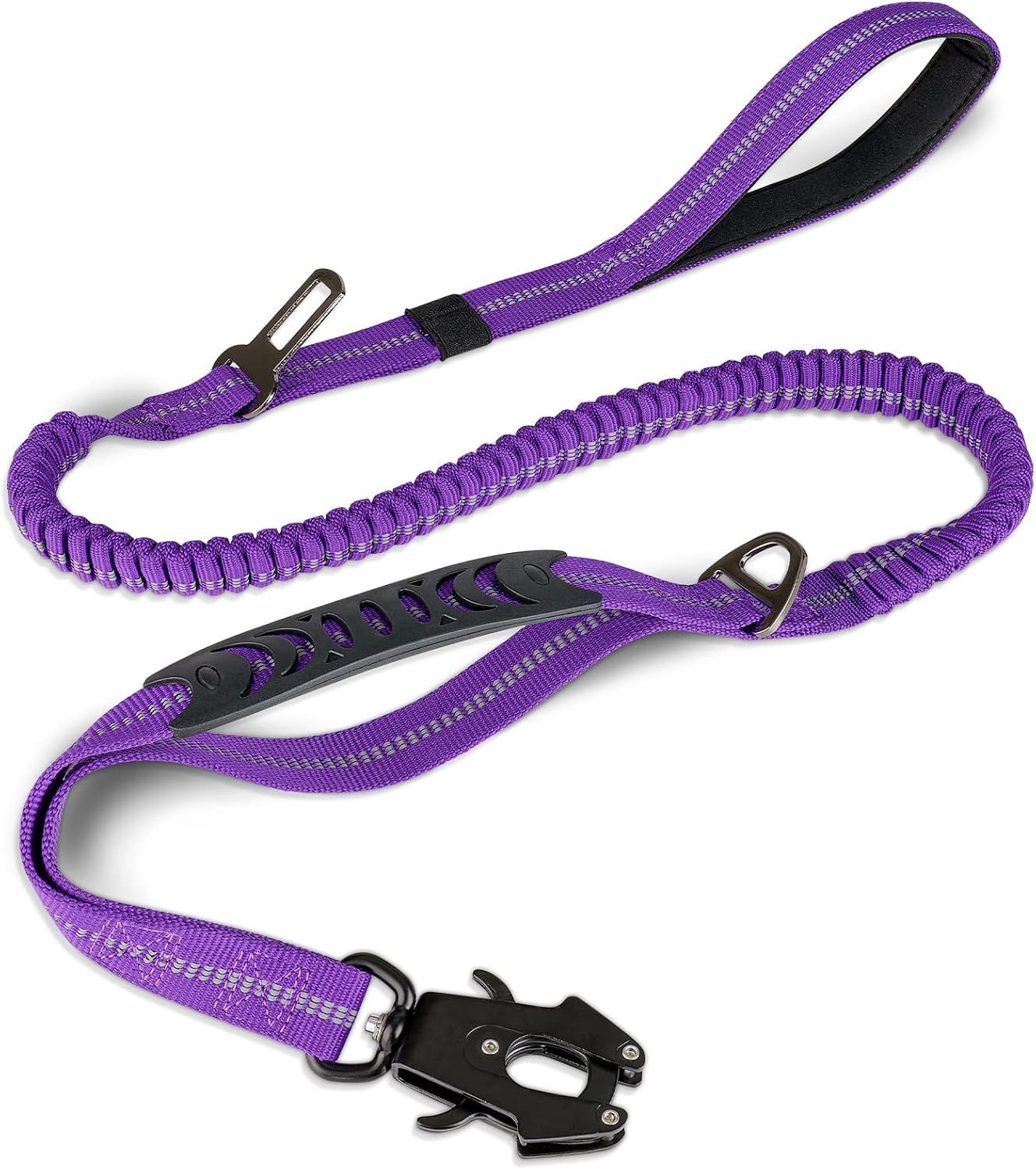Bungee Dog Leash with Frog Snap Hook - Heavy Duty Elastic Training Lead for Medium Large Dogs - Shock Absorbing Anti-Pull Walking Leash - Purple