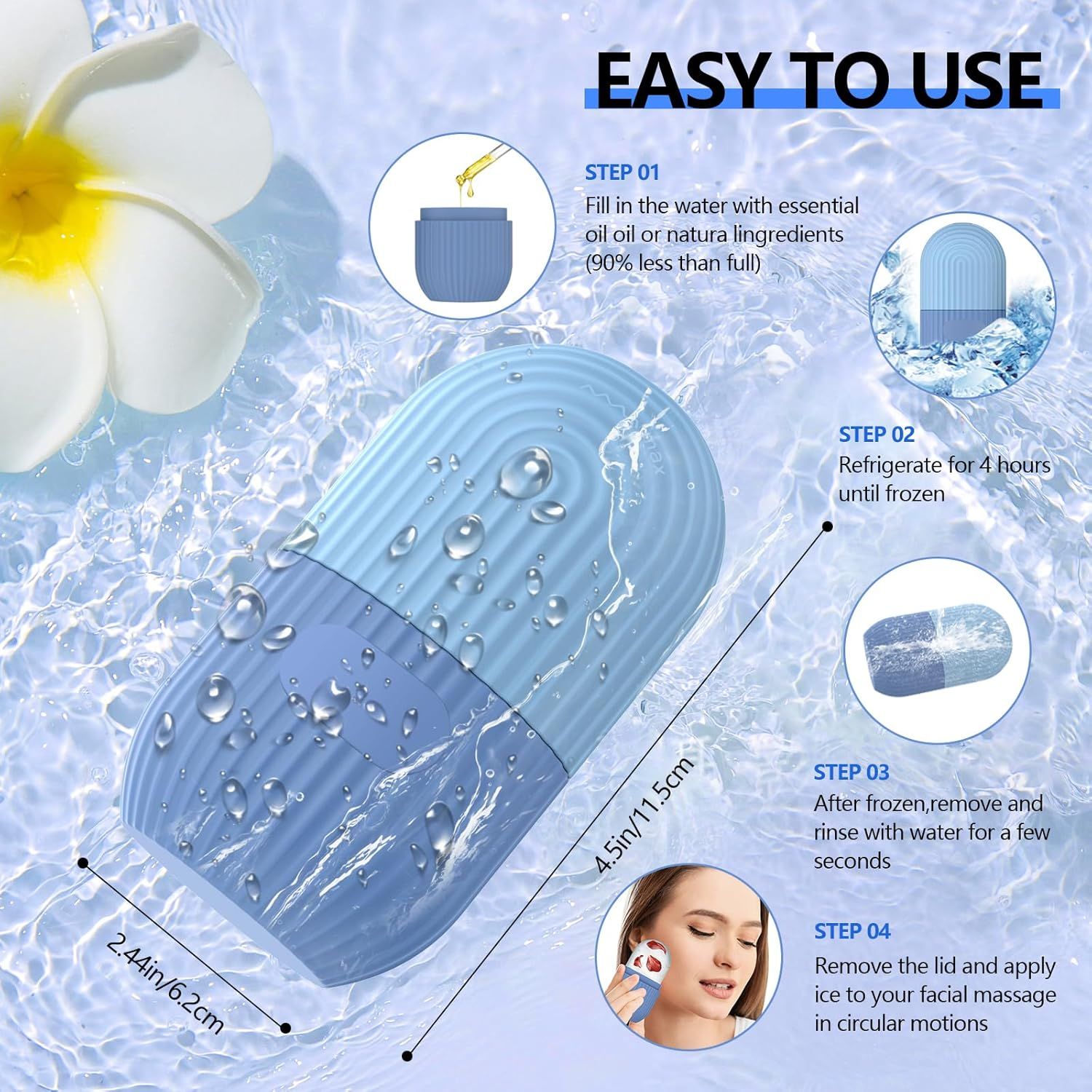 2Pcs Silicone Face Ice Roller Mold, Reusable Facial Ice Holder Skin Care Beauty Tool, Portable Ice Cube Massager for Daily Facial Relaxation, Pink & Blue โ image 3