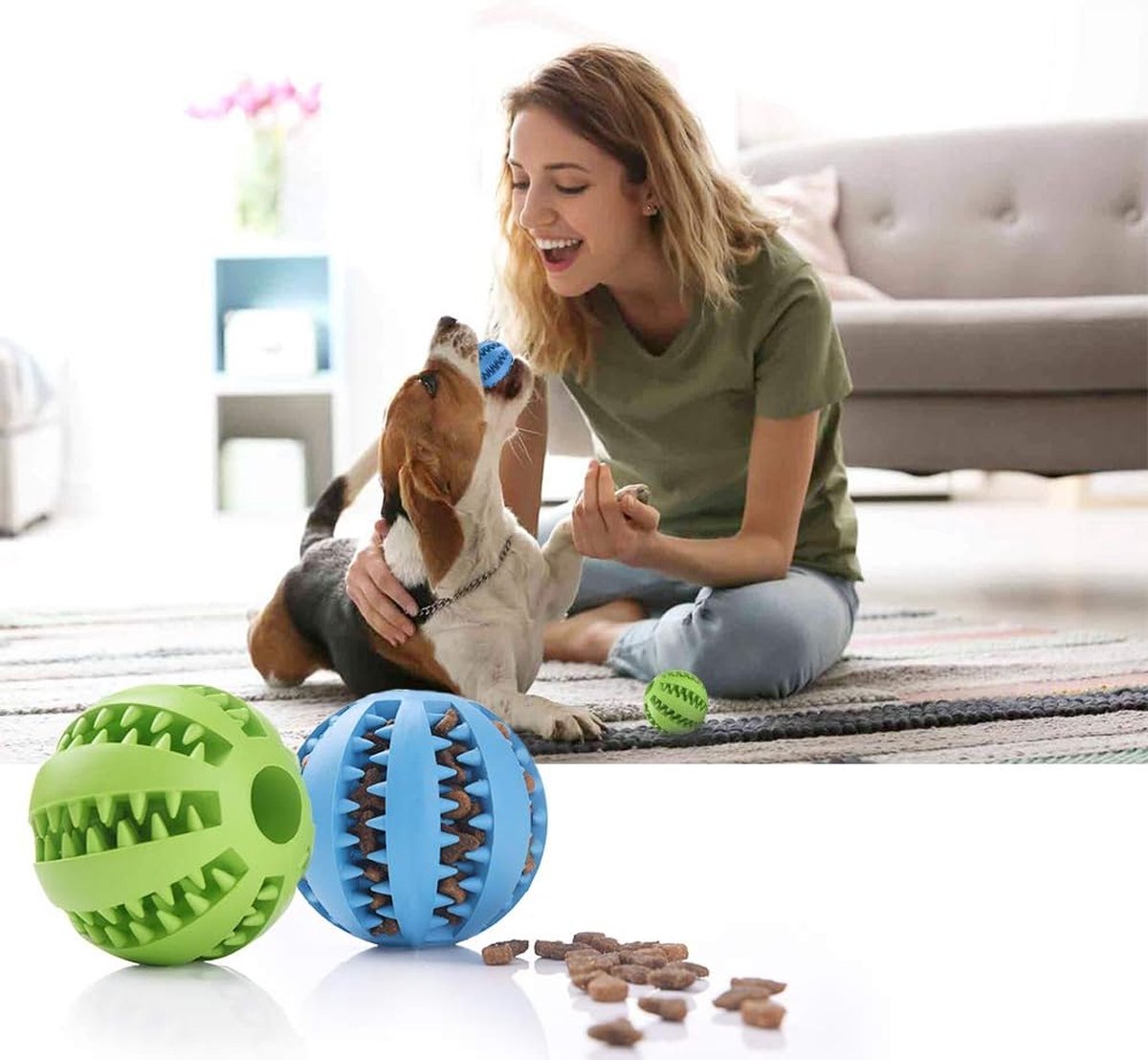 Dog Ball 5 Cm - 2 Pieces - Dog Toys - Dog Snack Ball - Dog Toys - Dog Chew Toy - Dog Toys - Dog Intelligence Toys - Green+Blue — image 5